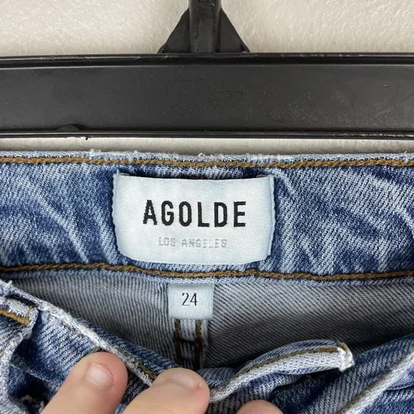 Agolde Nico High Rise Slim Distressed Jeans Button Fly Rooted Womens 24